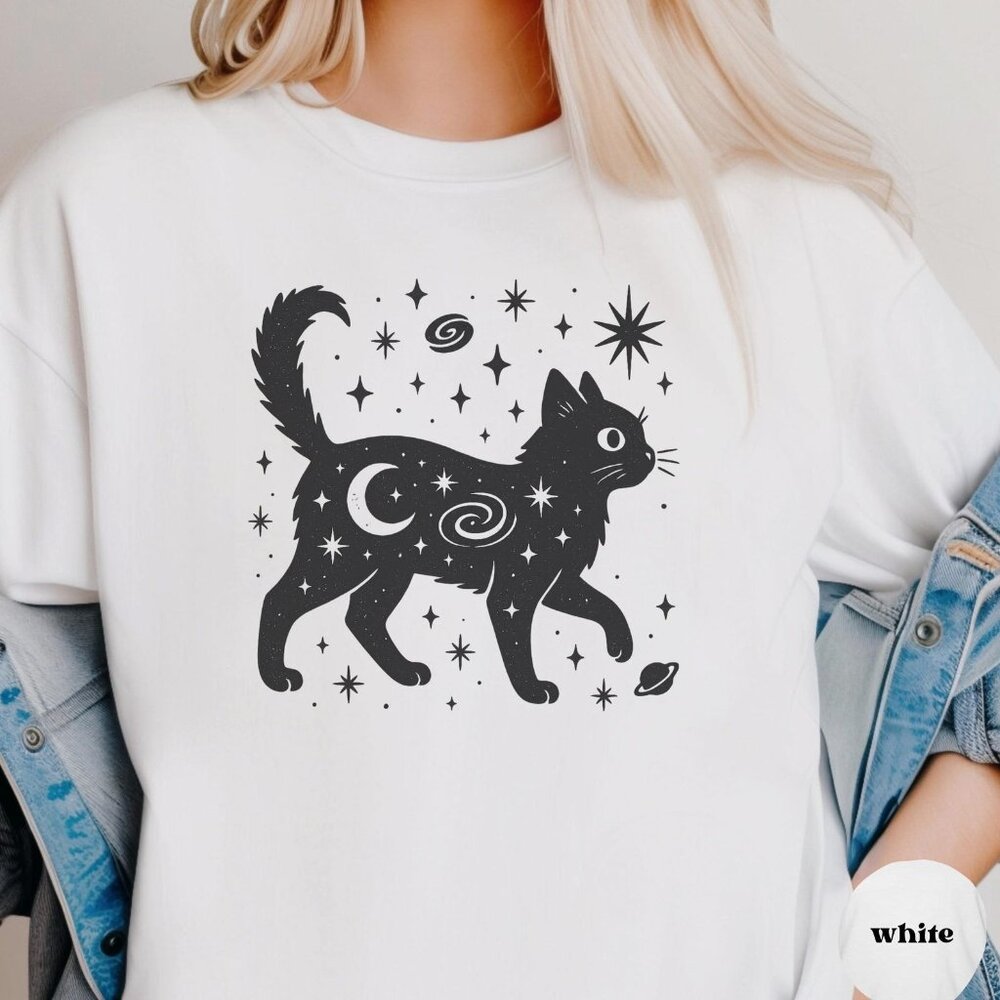Celestial cat shirt, stars and planets tee